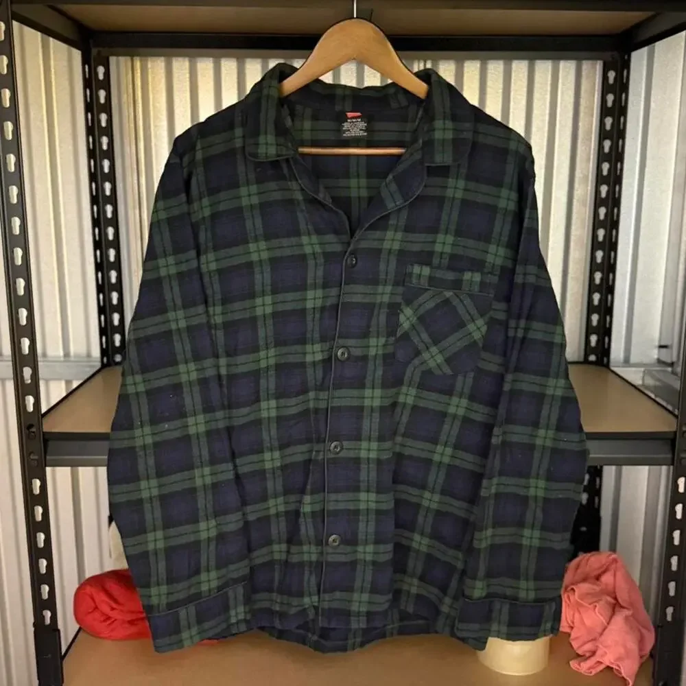 Vintage Hanes Green Plaid Flannel Shirt Medium